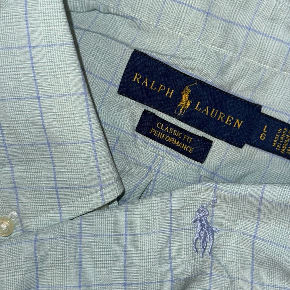 Polo Ralph‎ Lauren Performance Long Sleeve Button Down Men's L Green Glen Plaid